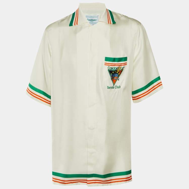 Pre Owned Casablanca Tennis Club White Icon Print Silk Shirt M