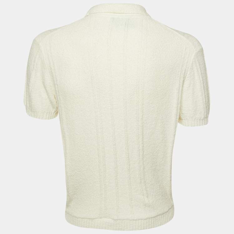 مملوكة مسبقًا Casablanca Ivory Boucle Knit Polo T-Shirt M