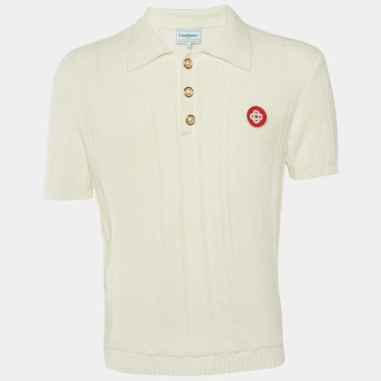 مملوكة مسبقًا Casablanca Ivory Boucle Knit Polo T-Shirt M