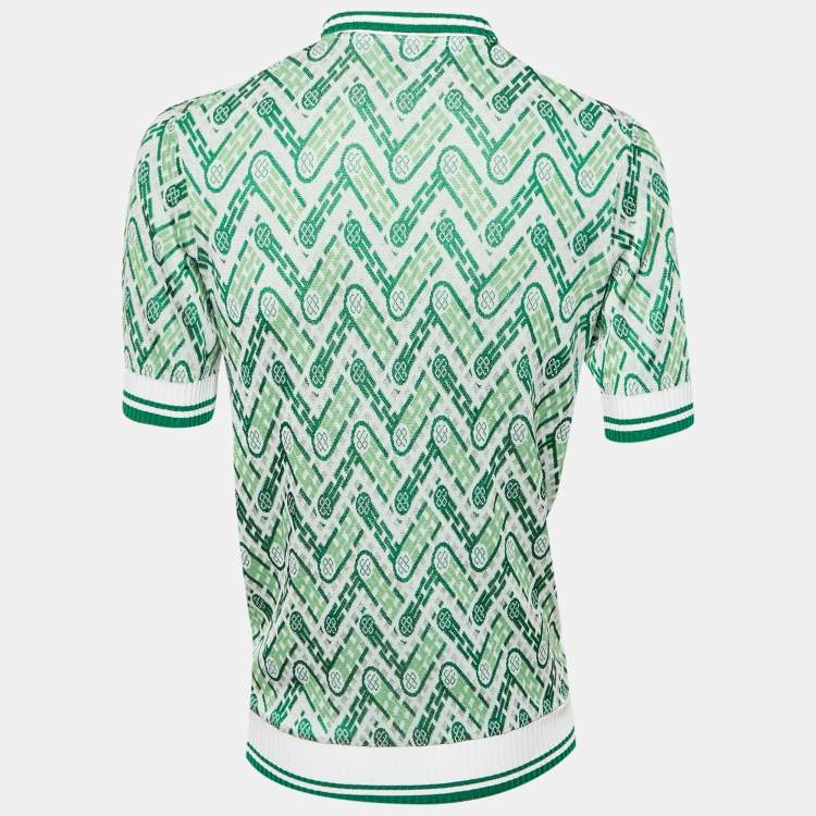 Pre Owned Casablanca Green Monogram Knit Polo T-Shirt L