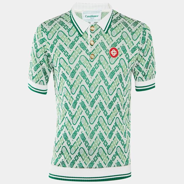 Pre Owned Casablanca Green Monogram Knit Polo T-Shirt L