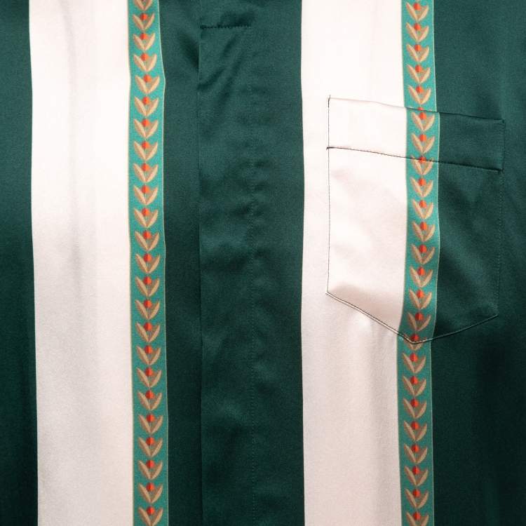 Pre Owned Casablanca Green/Light Pink Stripe Printed Silk Button Front Shirt L
