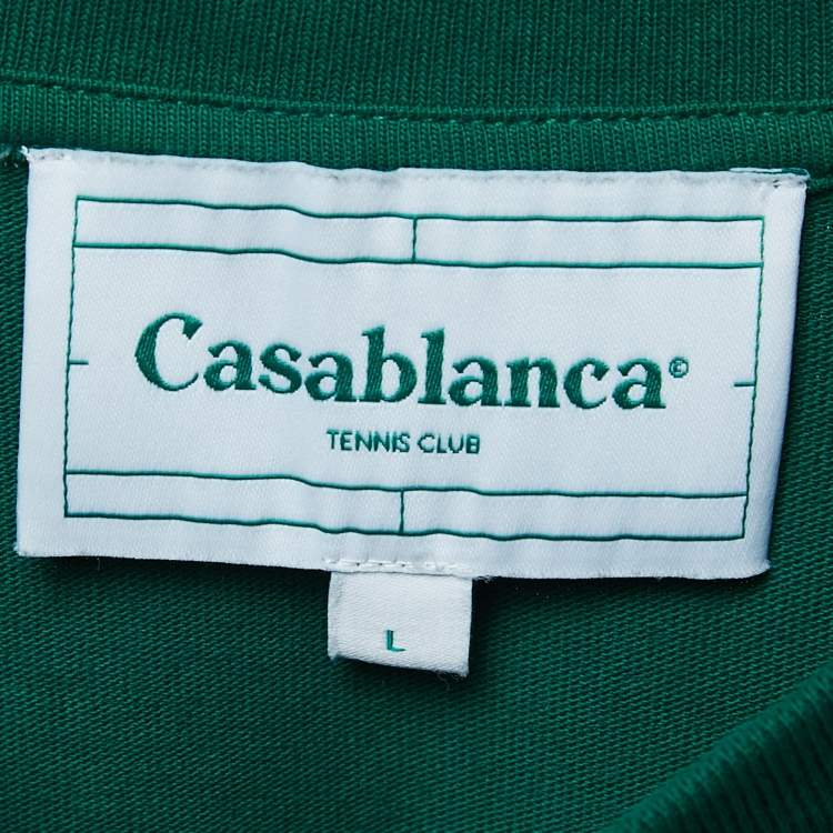 Pre Owned Casablanca Green Logo Print Cotton Crew Neck Half Sleeve T-Shirt L