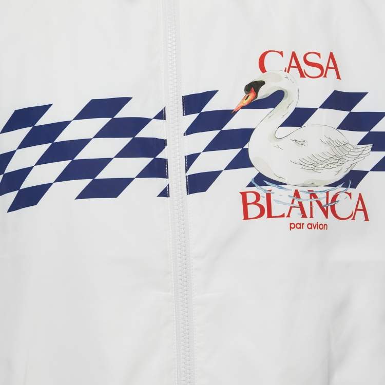 Pre Owned Casablanca White Par Avion Print Synthetic Shell Suit Track Jacket L