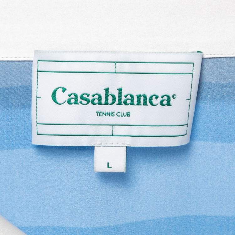 Pre Owned Casablanca Multicolor Logo Print Satin Silk Half Sleeve Shirt L