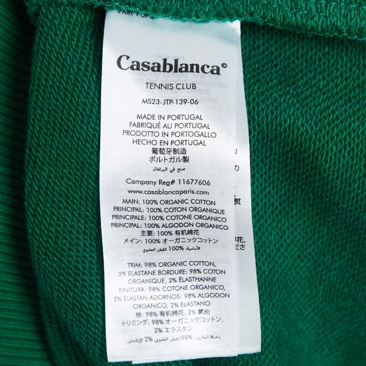 Pre Owned Casablanca Tennis Club Green Logo Print Organic Cotton Hoodie L