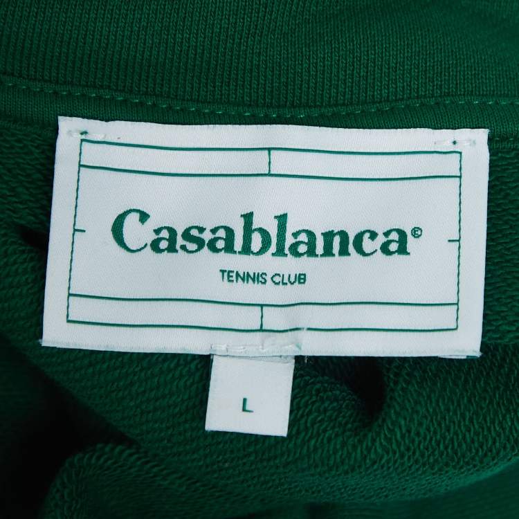 Pre Owned Casablanca Tennis Club Green Logo Print Organic Cotton Hoodie L