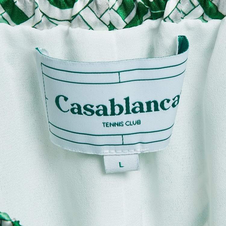 Pre Owned Casablanca Tennis Club Green Monogram Print Silk Shorts L