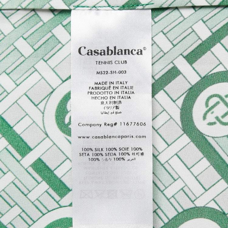 Pre Owned Casablanca Green Printed Satin Silk Shirt L