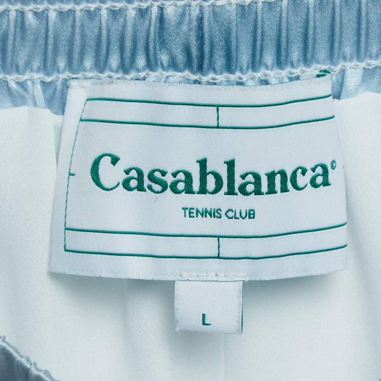 Pre Owned Casablanca Blue Printed Satin Silk Tennis Club Shorts L
