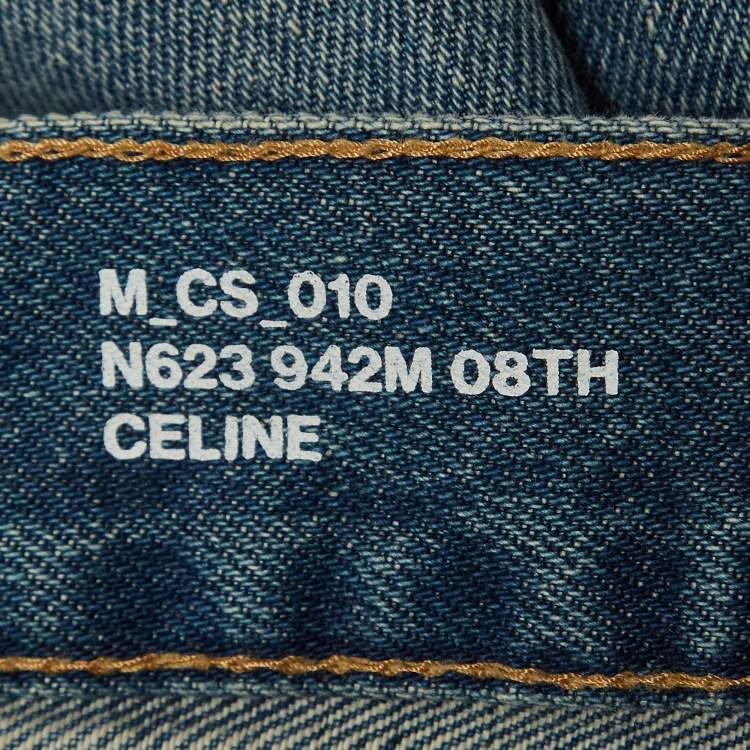 Pre Owned Celine Blue Distressed Denim Buttoned Shorts M Waist 32''