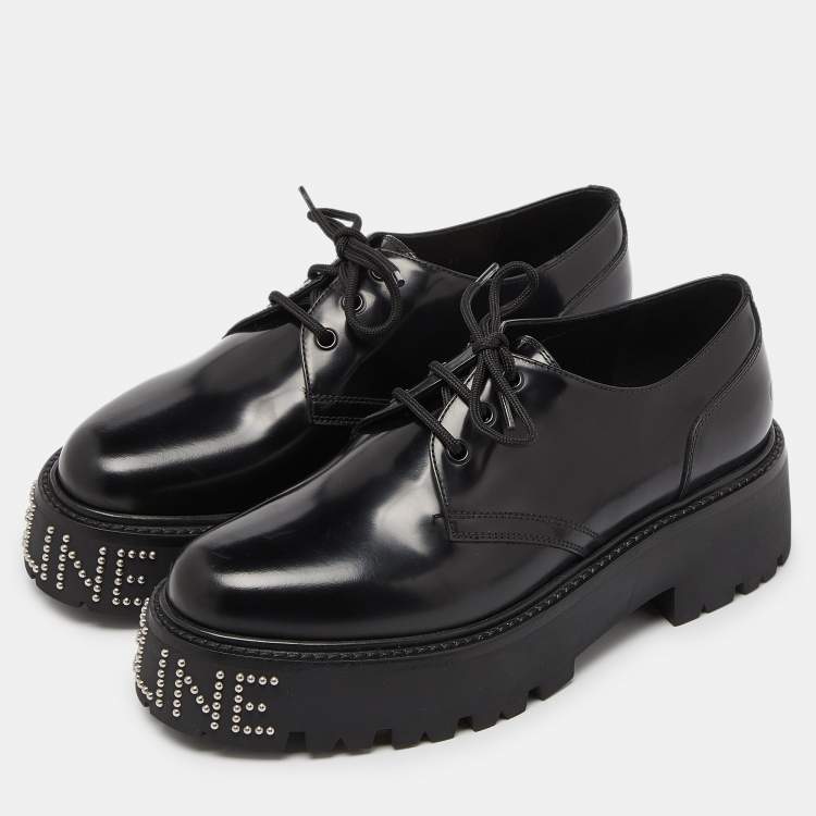 Celine Leather Black Leather Accents Studded Lace Up Derby