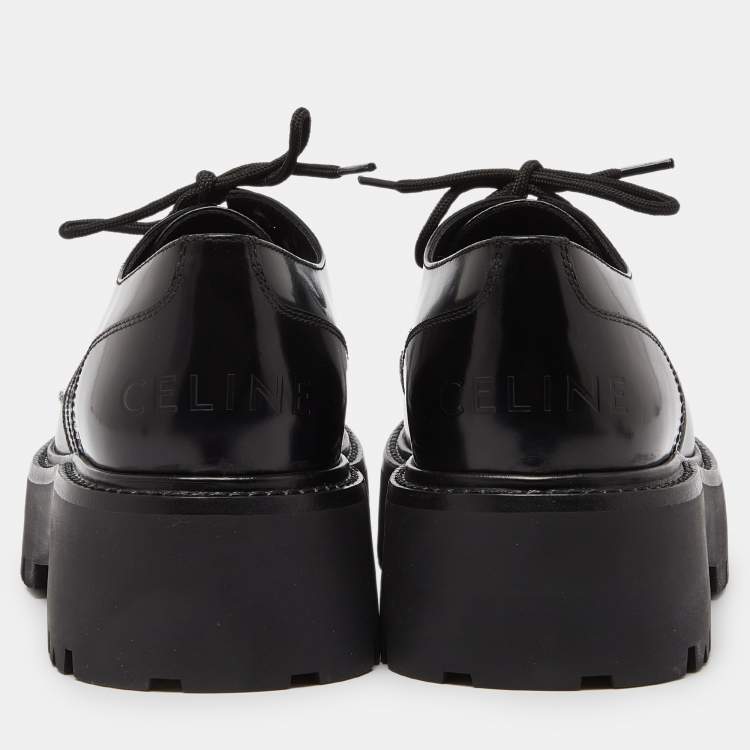 Pre Owned Celine Leather Black Leather Accents Studded Lace Up Derby Size 41