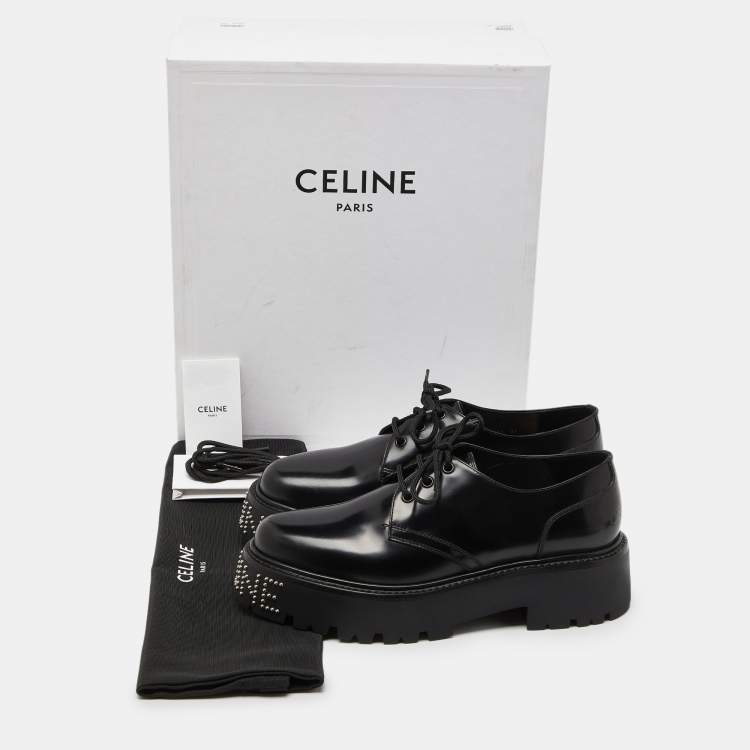 Pre Owned Celine Leather Black Leather Accents Studded Lace Up Derby Size 41