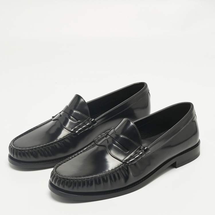 Pre Owned Celine Black Leather Penny Loafers Size 42