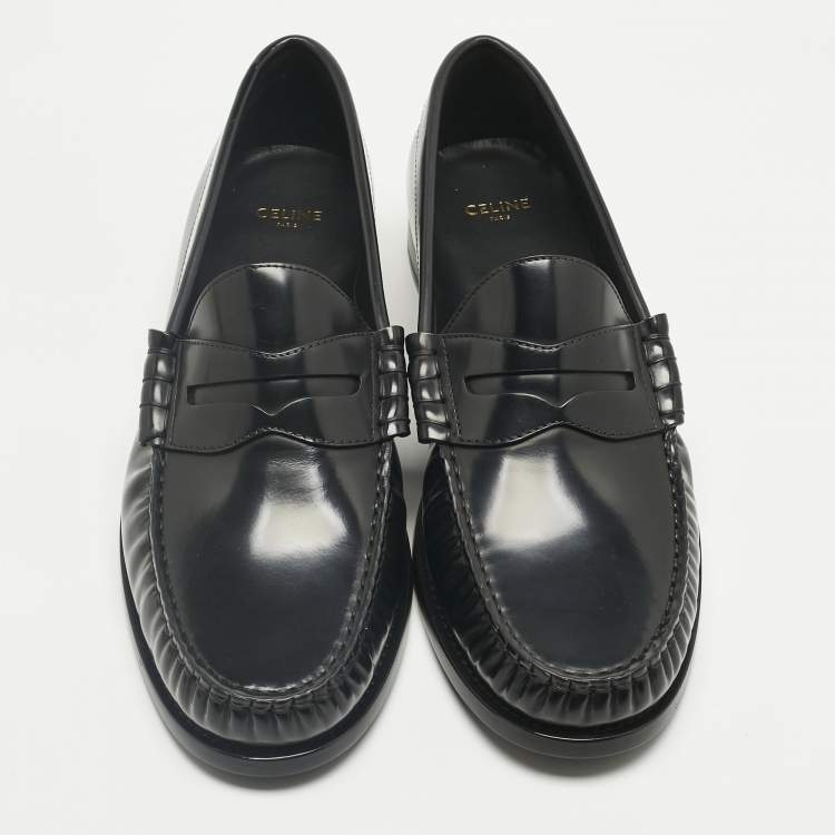 Pre Owned Celine Black Leather Penny Loafers Size 42
