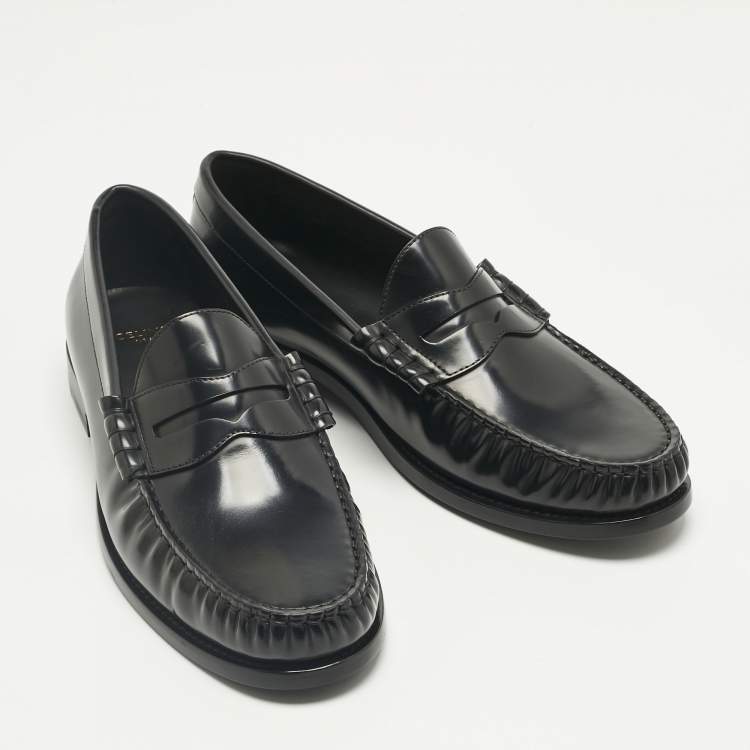 Pre Owned Celine Black Leather Penny Loafers Size 42