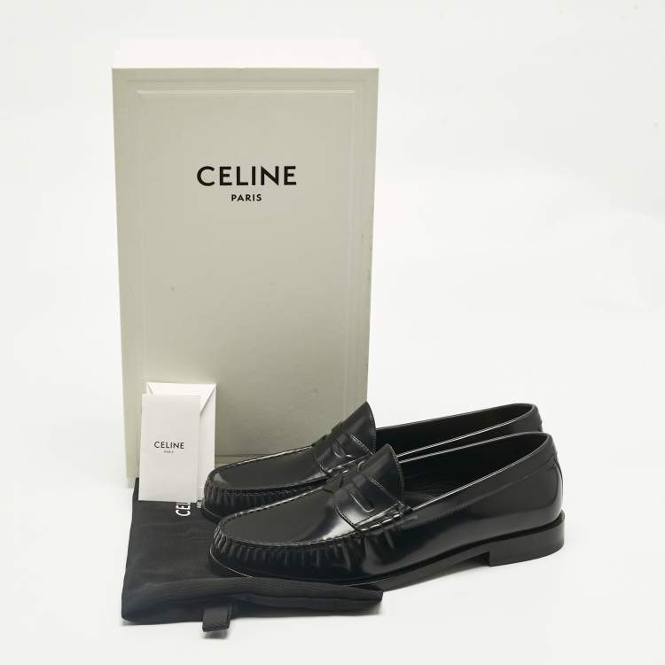 Pre Owned Celine Black Leather Penny Loafers Size 42
