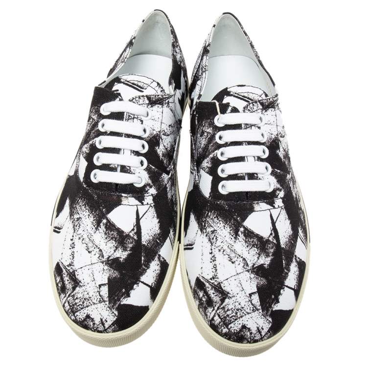 Pre Owned Celine Black/White Canvas Lace Up Sneakers Size 42