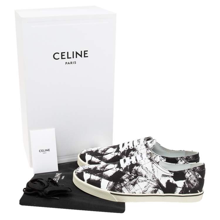 Pre Owned Celine Black/White Canvas Lace Up Sneakers Size 42