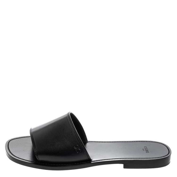 Pre Owned Celine Black Leather Flat Slides Size 44
