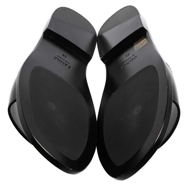 Pre Owned Celine Black Leather Flat Slides Size 44
