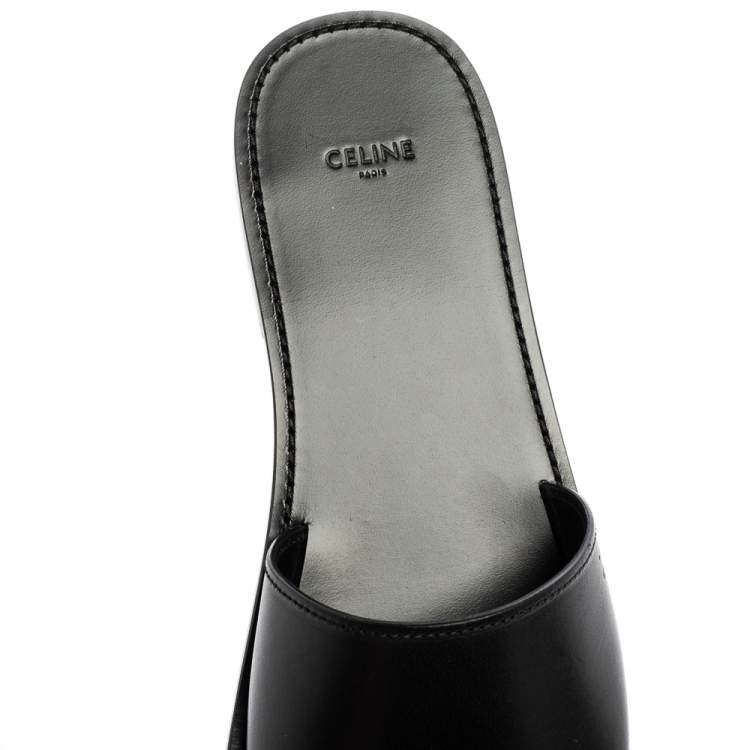 Pre Owned Celine Black Leather Flat Slides Size 44