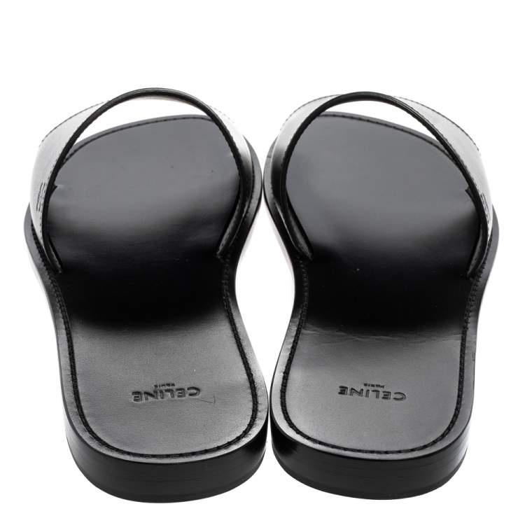 Pre Owned Celine Black Leather Flat Slides Size 44