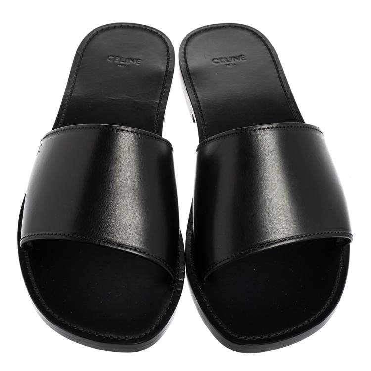 Pre Owned Celine Black Leather Flat Slides Size 44