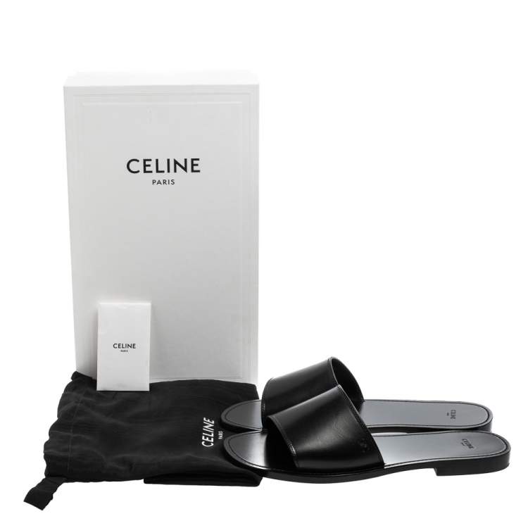 Pre Owned Celine Black Leather Flat Slides Size 44