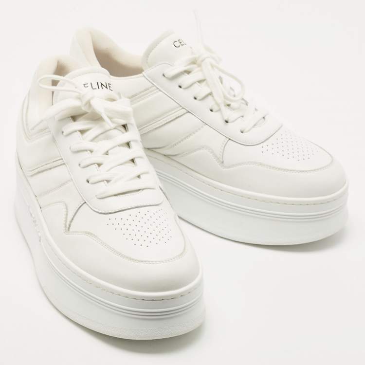 Pre Owned Celine White Leather Platform Sneakers Size 42