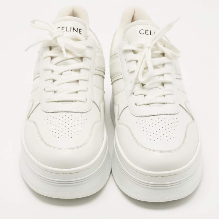 Pre Owned Celine White Leather Platform Sneakers Size 42