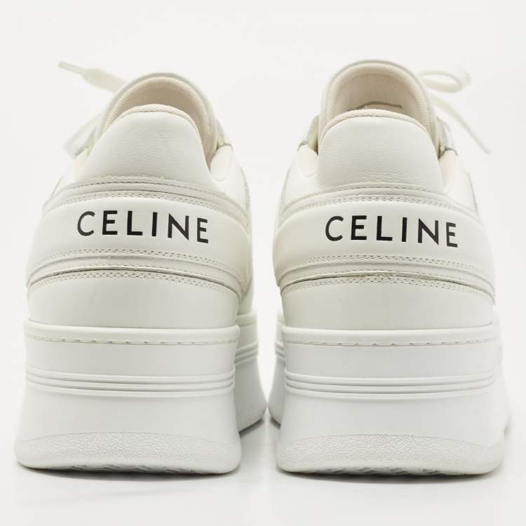 Pre Owned Celine White Leather Platform Sneakers Size 42
