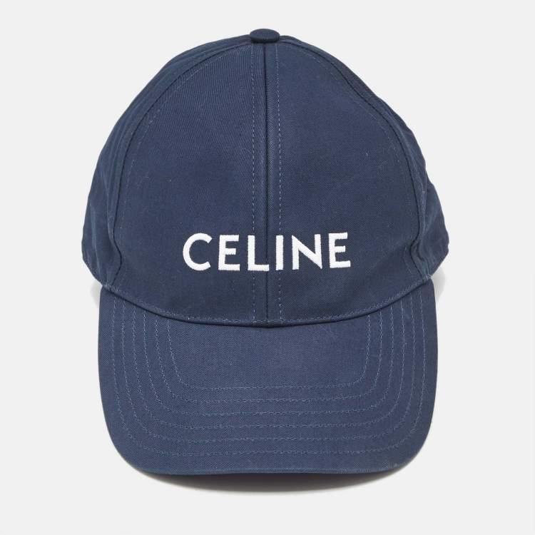 Pre Owned Celine Navy Blue Logo Embroidered Baseball Cap M