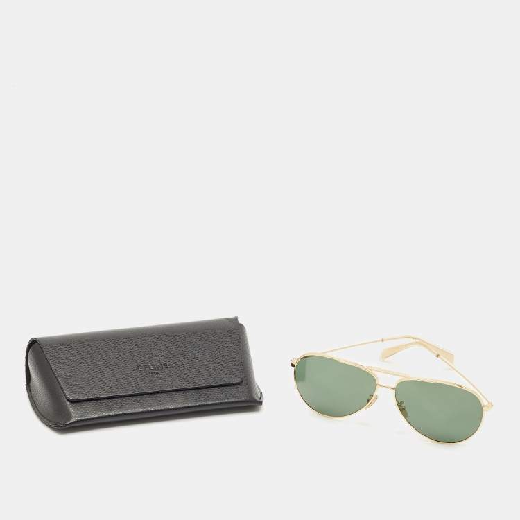 Pre Owned Celine Green/Gold Tone CL40062U Aviator Sunglasses