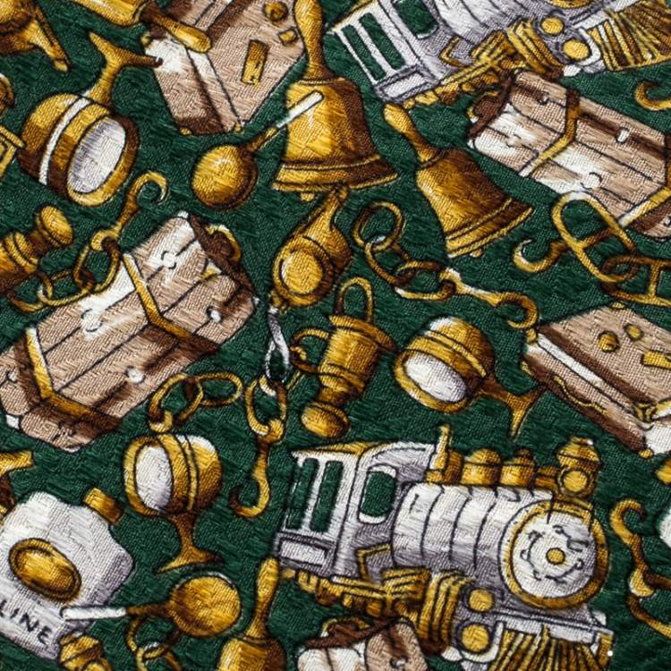 Pre Owned Céline Green Printed Traditional Silk Tie