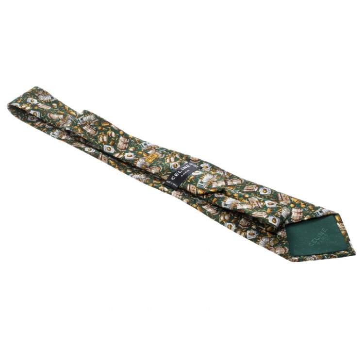 Pre Owned Céline Green Printed Traditional Silk Tie