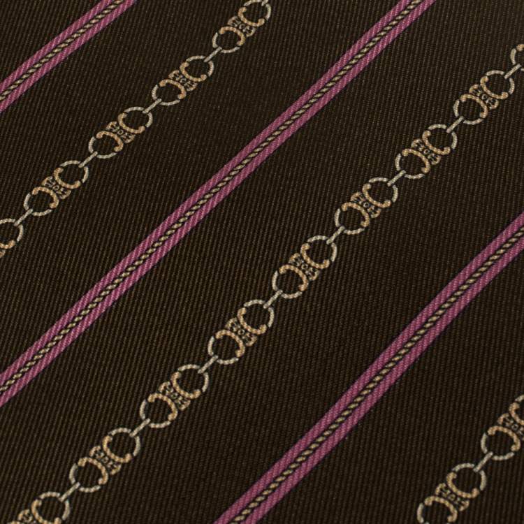 Pre Owned Celine Brown Equestrian Print Silk Tie