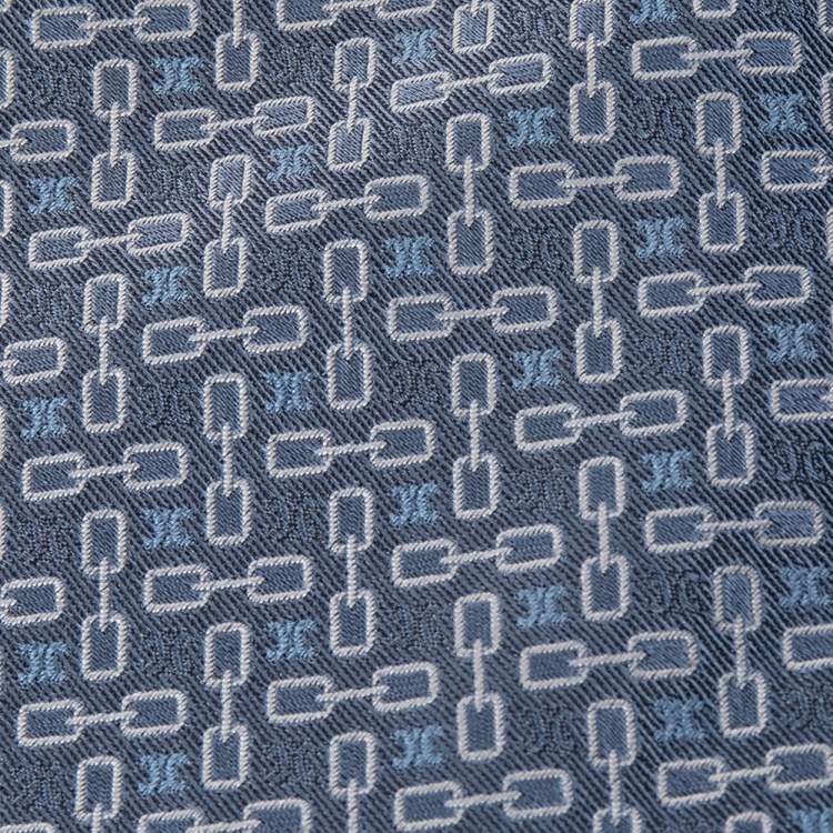 Pre Owned Celine Blue Geometric Logo Jacquard Silk Tie