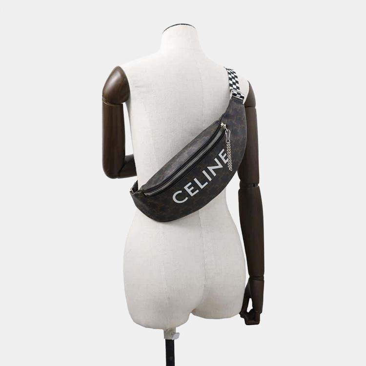Pre Owned Celine Brown Pvc Leather Triomphe Logo Crossbody Bag