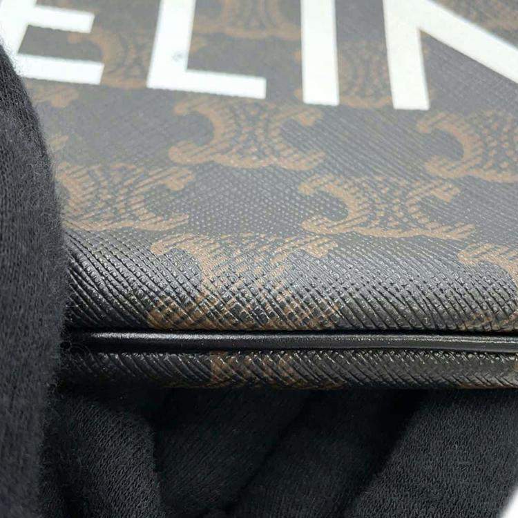 Pre Owned Celine Brown Pvc Leather Triomphe Logo Crossbody Bag