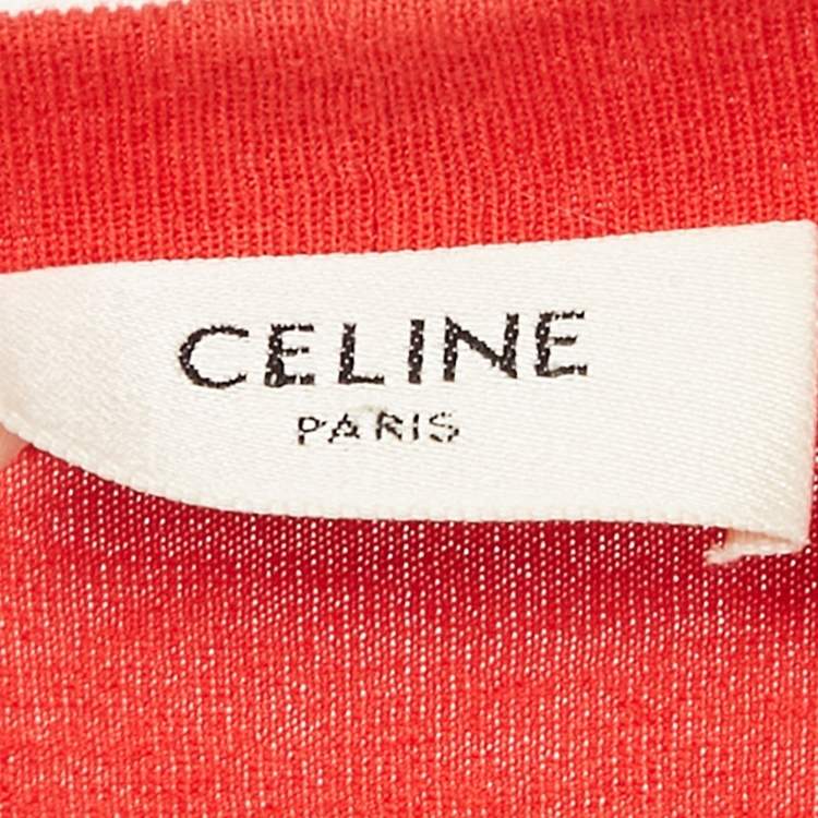 Pre Owned Celine Red Logo Print Jersey Crewneck T-Shirt L