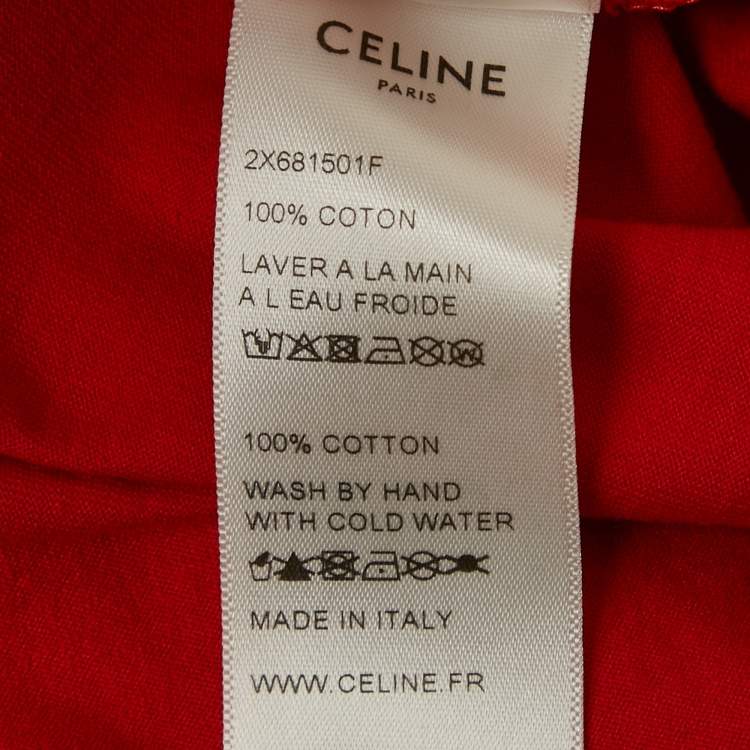Pre Owned Celine Red Logo Print Jersey Crewneck T-Shirt L