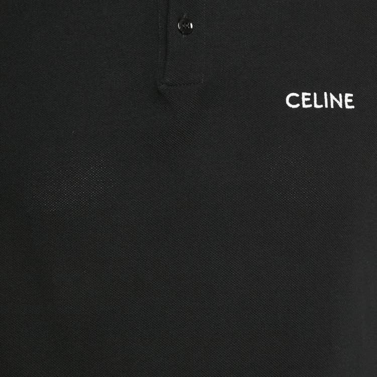 Pre Owned Celine Black Logo Embroidered Cotton Polo T-Shirt XL