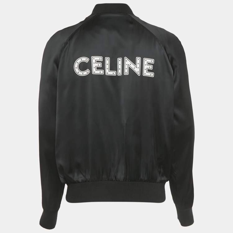 Pre Owned جاكيت سيلين بومبر ساتان أسود بأزرار من الأمام مقاس صغير (سمول)