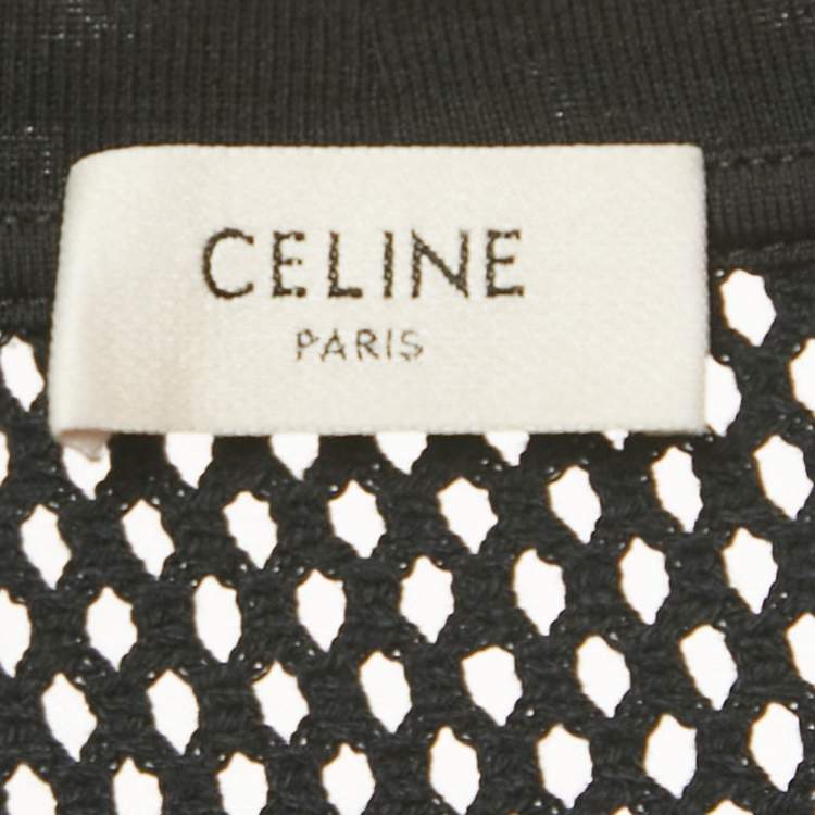 Pre Owned Celine Black Logo Print Mesh Sheer T-Shirt L