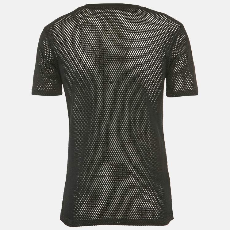 Pre Owned Celine Black Logo Print Mesh Sheer T-Shirt L
