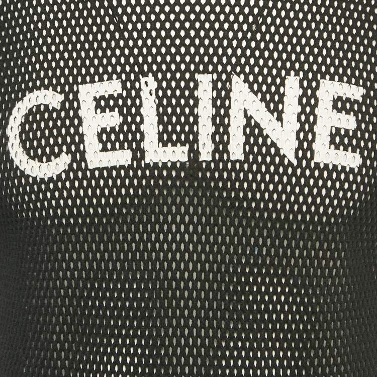 Pre Owned Celine Black Logo Print Mesh Sheer T-Shirt L