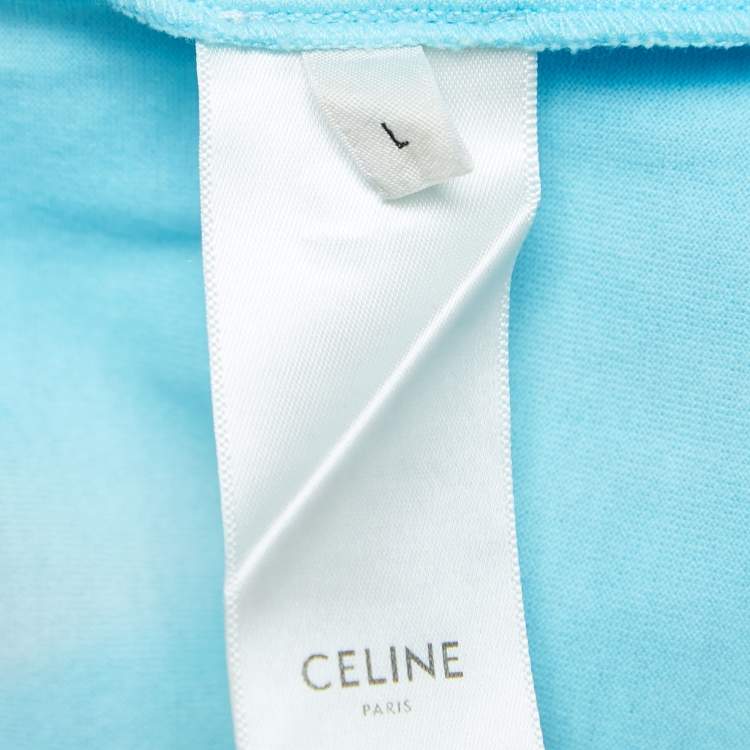Pre Owned Celine Multicolor Studded Logo Print Cotton Crew Neck T-Shirt L