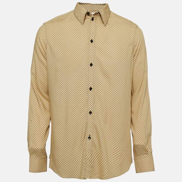 Pre Owned Celine Yellow Square Printed Crepe Buttoned Shirt L